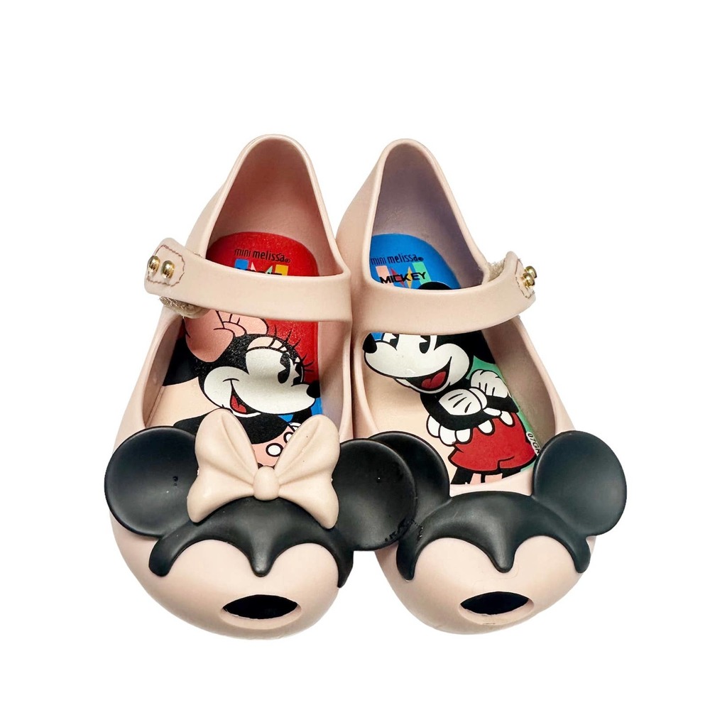 MINI MELISSA Toddler Girls Blush Disney Minnie & Mickey Mary Jane flats Size 6